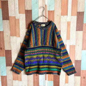 90s 00s 빈티지 화려한 올 패턴 믹스 니트 구제 의류 y2k