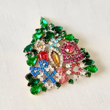 체코 유리 트리 브로치 빈티지 컬러풀