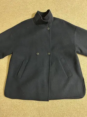 네이비 더블 버튼 울 코트