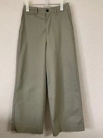 카키 와이드 팬츠 코튼 혼방