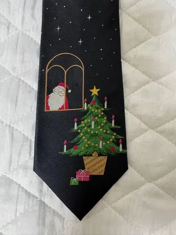 크리스마스 산타와 트리 자수 넥타이