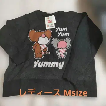 톰과 제리 아이스크림 패턴 니트 풀오버 다크 그레이