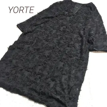 YORTE 시어 롱 원피스 총 자수 루즈핏 블랙