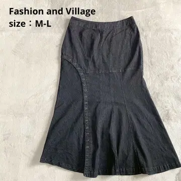 블랙 데님 머메이드 롱 스커트 [ M-L ] 스트레치 깔끔한 1460