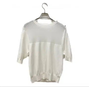 alluavire 화이트 메쉬 니트 반팔 상의