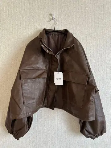 GRL 옷깃 2way 브라운 가죽 숏 자켓
