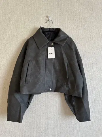 GRL 다크 그레이 크롭 가죽 자켓