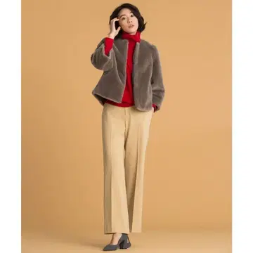 고급 [ 자유구 ] 노카라 울 무스탕 숏 자켓 38