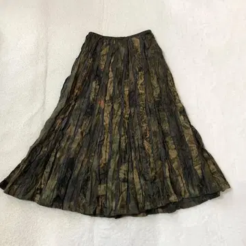 빈티지 타이다이 염색 롱 스커트 카키 스트라이프