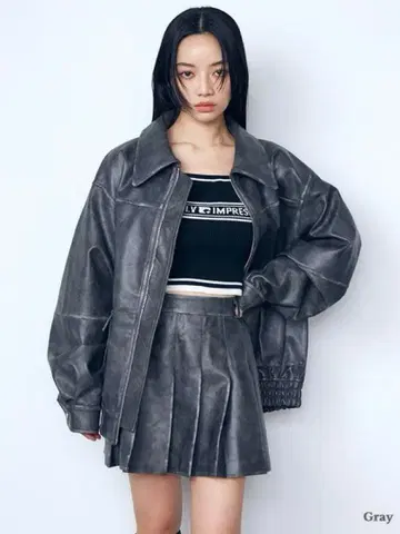 EMODA 에모다 빈티지 레더라이크 오버 블루종 그레이