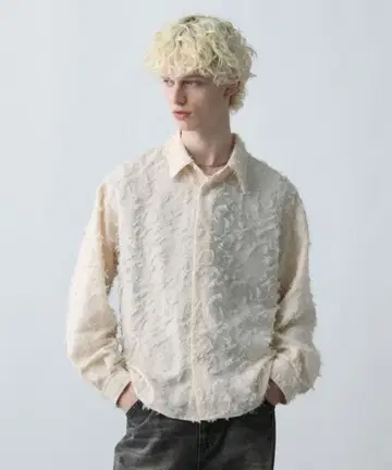 WEB 한정판 ] 멀티 재료 자카드 프린지 셔츠(HARE