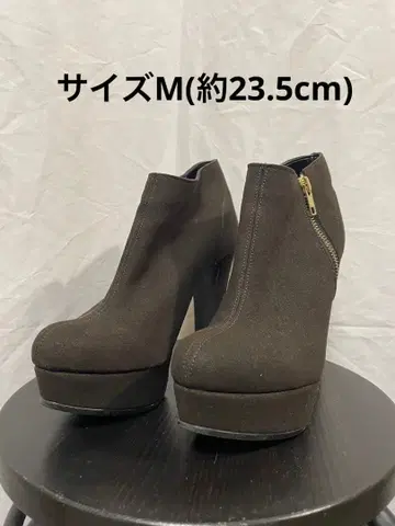 브라운 스웨이드풍 지퍼 부티