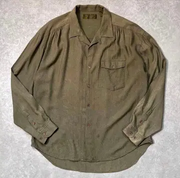 90s 빈티지 레이온 오픈 카라 셔츠 카키 L