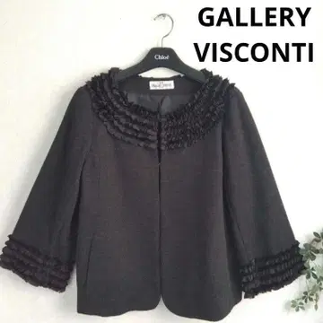 [ 갤러리 비스콘티 ] 노카라 자켓 프릴 다크 브라운