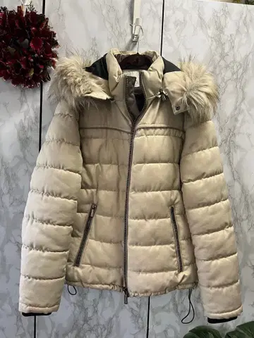 ZARA 베이지 퍼 후드 충전솜 다운 자켓