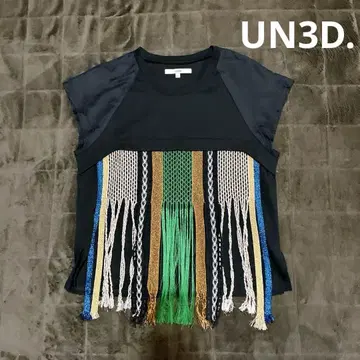 UN3D. 프린지 장식 프렌치 슬리브 T셔츠 블랙