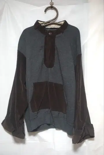 지퍼 달린 옷깃 디자인 긴팔 셔츠 그레이/브라운 리메이크