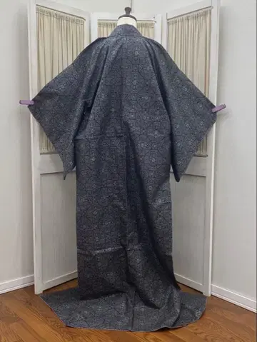 오시마 명주 기하학 패턴 이중 기모노 넓은 카라