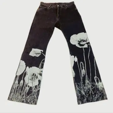 레어 SHOOP STUDIOUS 별주 꽃무늬 프린트 데님 팬츠 블랙 M