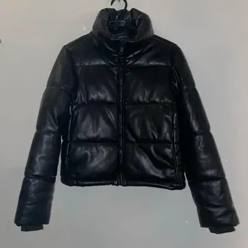 GAP 블랙 가죽 퍼 다운 자켓 인조 가죽