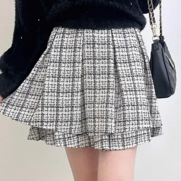 미사용 택 포함 INGNI 백 레이스업 트위드 턱 플레어 스커트