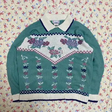80s 90s USA제 vintage 카라 부착 꽃무늬 니트 스웨터