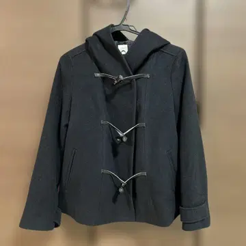 콤 블랙 더플 코트 후드 부착