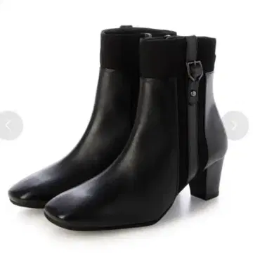 BARCLAY 스퀘어토 굵은 미들 힐 세로 벨트 모티브 숏부츠