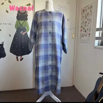 #738 와코루(일본제) 보라색 체크 롱 코트