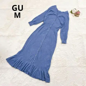 GU 리브 니트 머메이드 V넥 롱 스커트 M 블루 지유 M