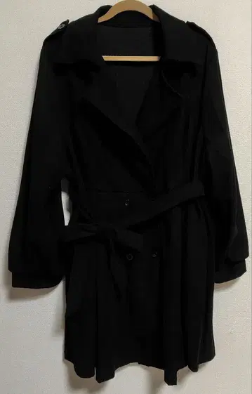 빅 사이즈 블랙 트렌치코트 허리 벨트 포함