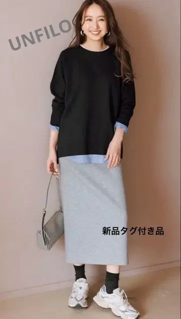 [택 포함 새상품] UNFILO/코튼 캐시미어 혼방 크루넥 스웨터 블랙