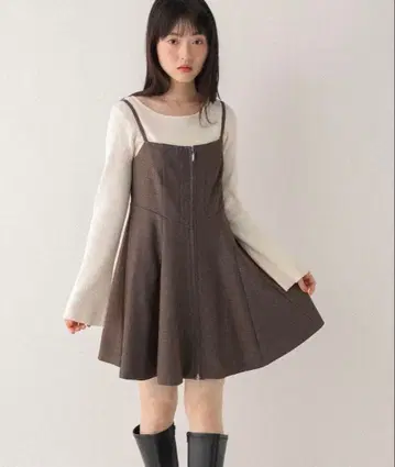 Heather 서큘러 ZIP 캐미 미니 원피스 브라운 602802