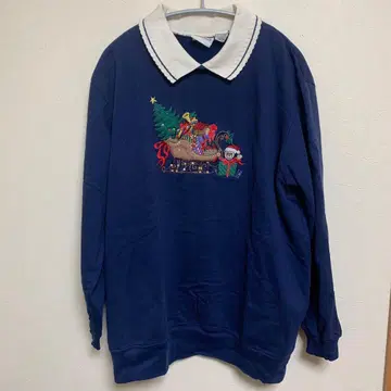 수입 카라 부착 맨투맨 네이비