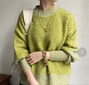 새상품급 DouDou 긴팔 니트 옐로우 그린/그린 프리 사이즈