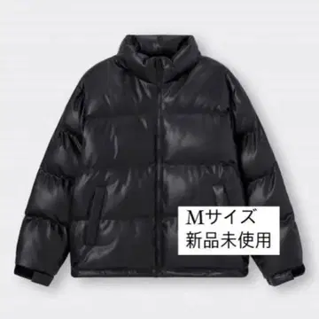 미사용 GU 히트 패디드 인조 가죽 블루종