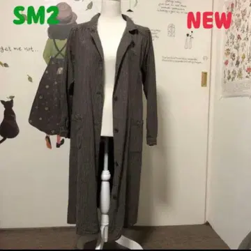 611 새상품 사만사 모스모스 차콜 면린넨 패턴 모듬 체스터 코트