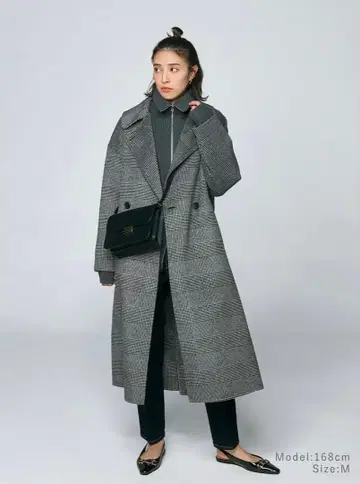 플라스테 2024 울 블렌드 리버 롱 코트 체크 무늬