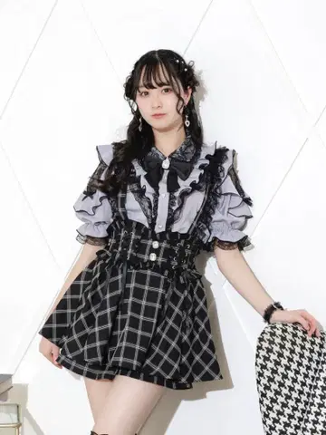 NOEMIE 더블 스핀들 레이스업 서스펜더 치마바지