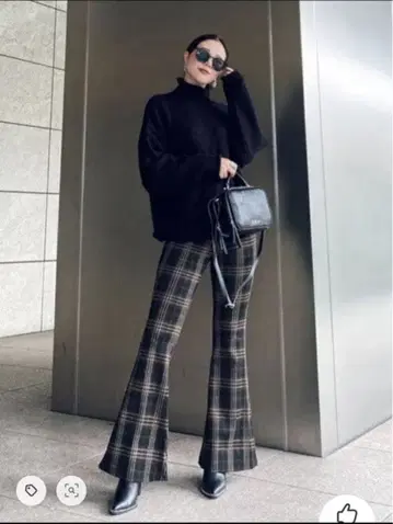 에고이스트 체크 패턴 슬림 플레어 팬츠 레이온 미 실루엣