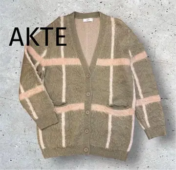 AKTE 액테 올리브 그린 베이지 체크 가디건