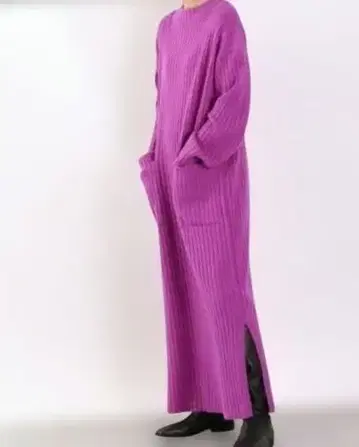 새상품급 yuw 와이드 리브 와이드 원피스 M 울 캐시미어 혼방 보라색