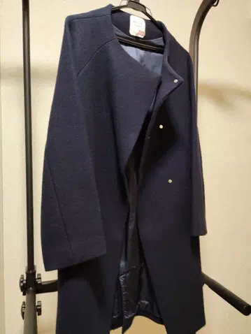 네이비 울 롱 코트