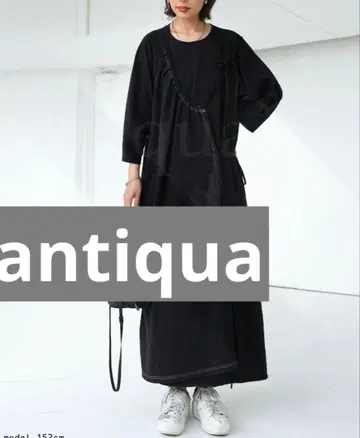 antiqua 에이프런 디자인 롱 원피스 블랙