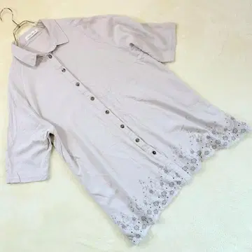 발테사 린넨 블렌드 셔츠 블라우스 꽃무늬 자수 베이지 계열 L 사이즈