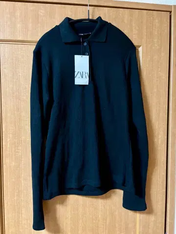 ZARA 니트 피케 셔츠 긴팔 블랙 L 미사용 새상품