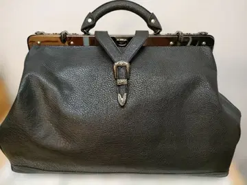 블랙 가죽 보스턴 백 가마구치 핸들 포함 [대용량] [레어]