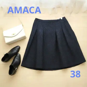즉시 구매 OK! AMACA (아마카) 고급 플레어 스커트 네이비 38