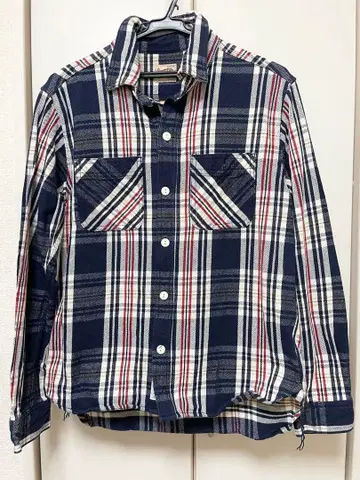 HOUSTON 플란넬 셔츠 네이비 체크 무늬 긴팔