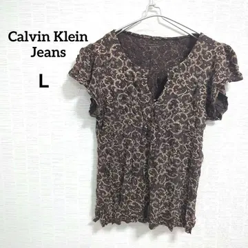 1점 한정 Calvin Klein Jeans 꽃무늬 브라운 반팔 셔츠 L